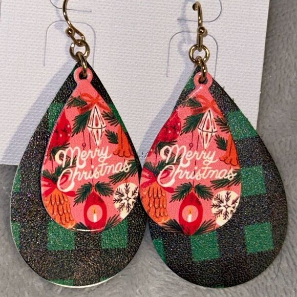 Christmas plaid Teardrop Earrings - Picture 4 of 5